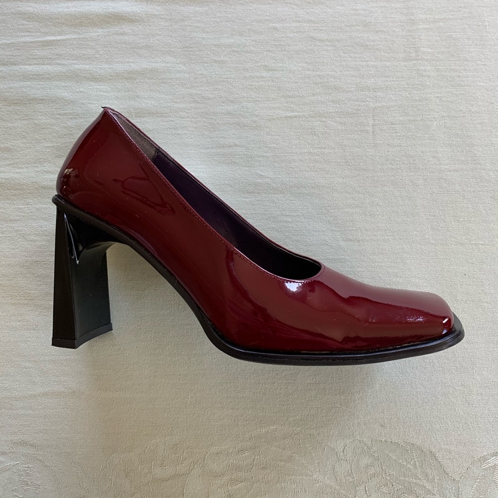 Oxblood Red Patent Leather Square-toed Pumps 37.5B